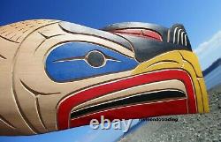 Northwest Coast First Nation native art hand carved cedar 21 tall Eagle, signed