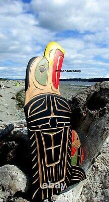 Northwest Coast First Nation native art hand carved cedar Eagle, Canada, signed