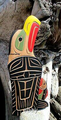 Northwest Coast First Nation native art hand carved cedar Eagle, Canada, signed