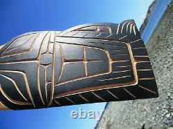 Northwest Coast First Nation native art hand carved cedar Eagle, signed wall art