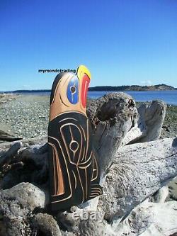 Northwest Coast First Nation native art hand carved cedar Eagle, signed wall art