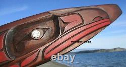 Northwest Coast First Nation native art hand carved cedar Paddle, Raven, Eagle