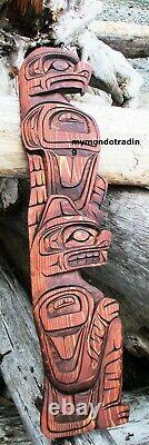 Northwest Coast First Nations native Art carved3 ft EAGLE and BEAR hand carved
