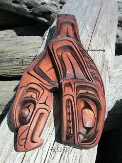 Northwest Coast First Nations native hand carved Whale and Eagle Indigenous art