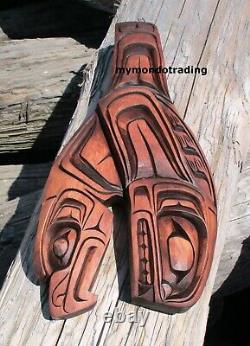 Northwest Coast First Nations native hand carved Whale and Eagle Indigenous art