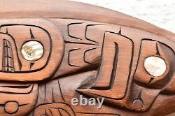 Northwest Coast Salish 36 Hand Carved Eagle Paddle Abalone Shell SIGNED AUGUST