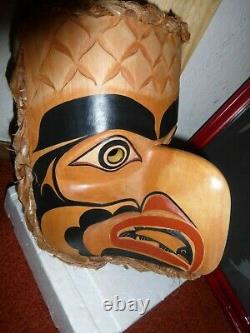 Northwest Coast Salish Deep Hand Carved Cedar EagleSalmon Mask-Janice Moran