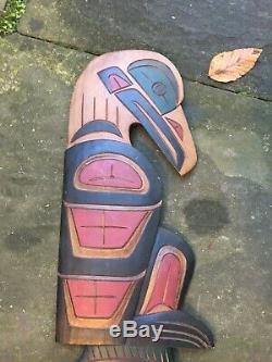 Northwest Coast Squamish Nation Haida deep hand carved Eagle-Salmon Carving