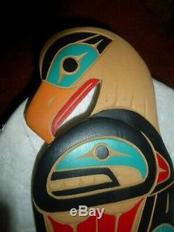 Northwest Coast Squamish Nation Haida deep hand carved Eagle-Whale-Salmon Carv