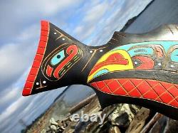 Northwest Coast native First Nation hand carved Salmon and eagle authentic cedar