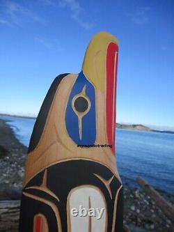 Northwest Coast native First Nation hand carved cedar EAGLE and Salmon signed