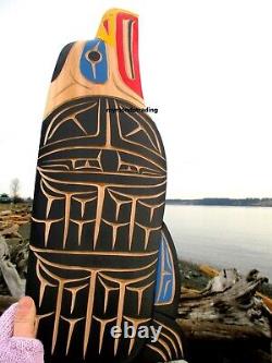Northwest Coast native First Nation hand carved cedar EAGLE wall art, signed art