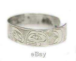 Northwest Coast silver hand carved bracelet Raven Eagle Whale signed