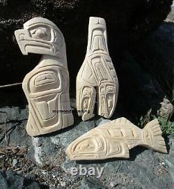 Northwest First Nations Collection of hand carved Eagle, Salmon, Whale wall art