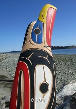 Northwest First Nations native cedar Art hand carved Eagle 25 signed Indigenous