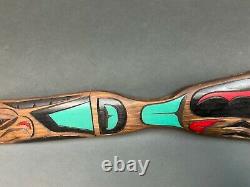 Northwest Native American Cedar Hand-Carved Paddle Haida Eagle Design Signed 30