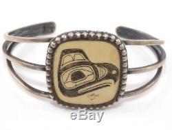 Northwest Native American Sterling Silver Hand Carved Eagle Cuff Bracelet SEK