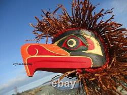 Northwest coast First Nations hand carved cedar EAGLE dance rattle, signed art