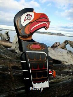 Northwest coast First Nations hand carved wooden 20 Eagle signed Indigenous art