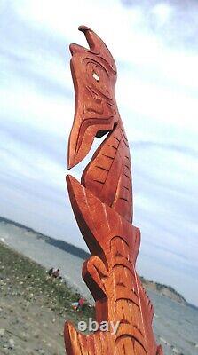 Northwest coast First Nations native Art hand carved wood Eagle, Salmon wall art