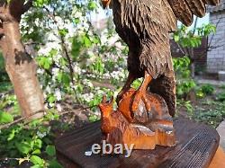 ORIGINAL Eagle Vintage Sculpture USSR Hand carved Home decor1955 Wooden figurin