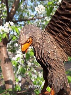 ORIGINAL Eagle Vintage Sculpture USSR Hand carved Home decor1955 Wooden figurin