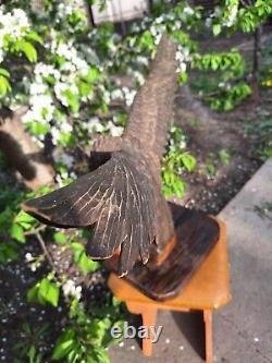 ORIGINAL Eagle Vintage Sculpture USSR Hand carved Home decor1955 Wooden figurin