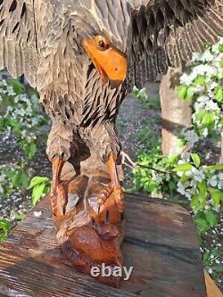 ORIGINAL Eagle Vintage Sculpture USSR Hand carved Home decor1955 Wooden figurin