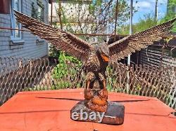 ORIGINAL Eagle Vintage Sculpture USSR Hand carved Home decor1955 Wooden figurin