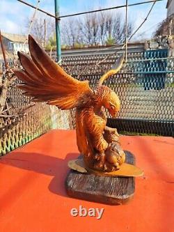 ORIGINAL Eagle Vintage Sculpture USSR Hand carved Home decor1957 Wooden figurin