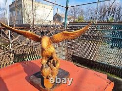 ORIGINAL Eagle Vintage Sculpture USSR Hand carved Home decor1957 Wooden figurin