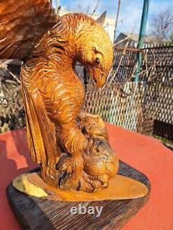 ORIGINAL Eagle Vintage Sculpture USSR Hand carved Home decor1957 Wooden figurin