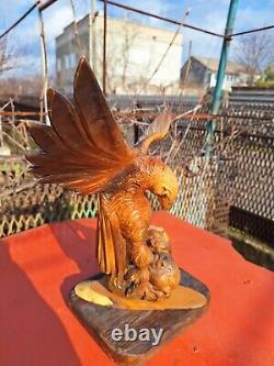 ORIGINAL Eagle Vintage Sculpture USSR Hand carved Home decor1957 Wooden figurin