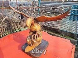 ORIGINAL Eagle Vintage Sculpture USSR Hand carved Home decor1957 Wooden figurin