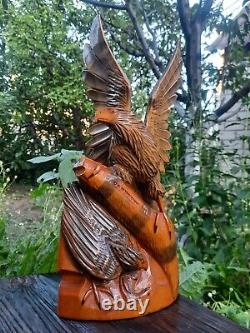 ORIGINAL Eagle Vintage Sculpture USSR Hand carved Home decor1958 Wooden figurin