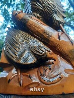 ORIGINAL Eagle Vintage Sculpture USSR Hand carved Home decor1958 Wooden figurin