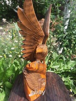 ORIGINAL Eagle Vintage Sculpture USSR Hand carved Home decor1958 Wooden figurin