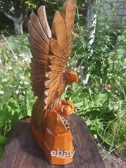 ORIGINAL Eagle Vintage Sculpture USSR Hand carved Home decor1958 Wooden figurin