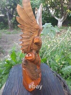 ORIGINAL Eagle Vintage Sculpture USSR Hand carved Home decor1958 Wooden figurin