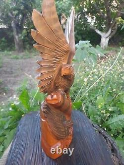 ORIGINAL Eagle Vintage Sculpture USSR Hand carved Home decor1958 Wooden figurin