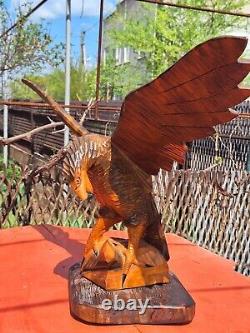 ORIGINAL Eagle Vintage Sculpture USSR Hand carved Home decor1960 Wooden figurin