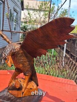 ORIGINAL Eagle Vintage Sculpture USSR Hand carved Home decor1960 Wooden figurin