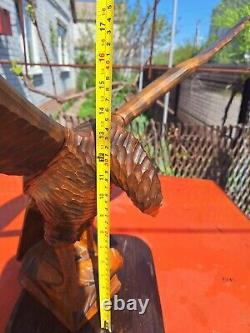 ORIGINAL Eagle Vintage Sculpture USSR Hand carved Home decor1960 Wooden figurin