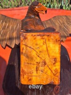 ORIGINAL Eagle Vintage Sculpture USSR Hand carved Home decor1960 Wooden figurin