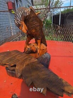 ORIGINAL Eagle Vintage Sculpture USSR Hand carved Home decor1960 Wooden figurin