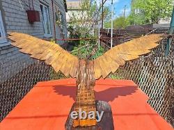 ORIGINAL Eagle Vintage Sculpture USSR Hand carved Home decor1960 Wooden figurin