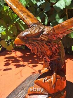 ORIGINAL Eagle Vintage Sculpture USSR Hand carved Home decor1960 Wooden figurin