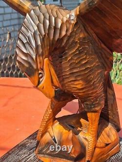 ORIGINAL Eagle Vintage Sculpture USSR Hand carved Home decor1960 Wooden figurin