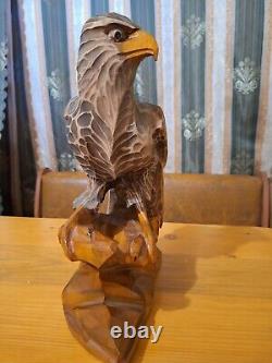 ORIGINAL Eagle Vintage Sculpture USSR Hand carved Home decor1966 Wooden figurin