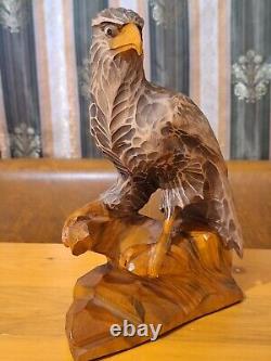 ORIGINAL Eagle Vintage Sculpture USSR Hand carved Home decor1966 Wooden figurin